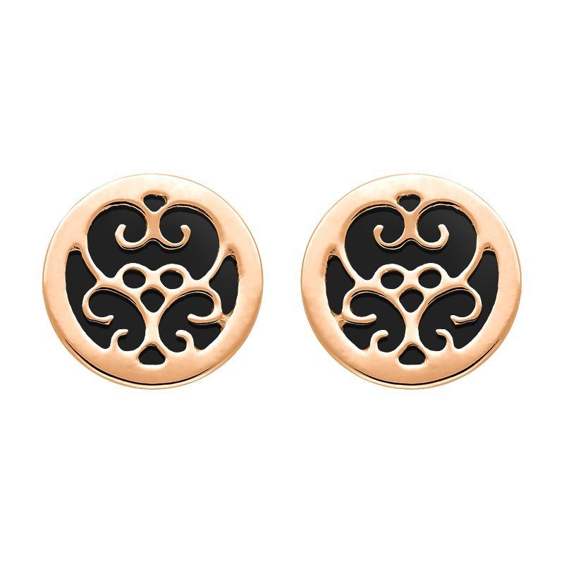 9ct Rose Gold Whitby Jet Flore Filigree Stud Earrings