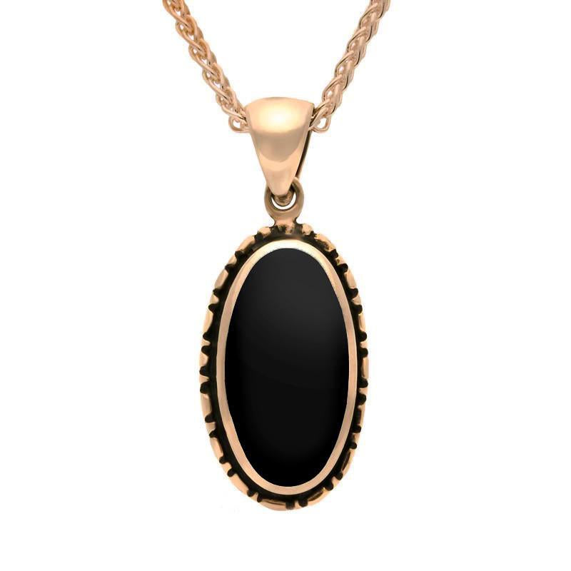 9ct Rose Gold Whitby Jet Oval Rope Edge Necklace - Rose Gold