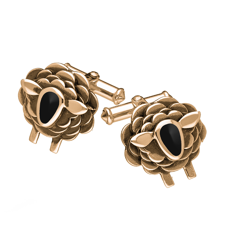 9ct Rose Gold Whitby Jet Sheep Cufflinks