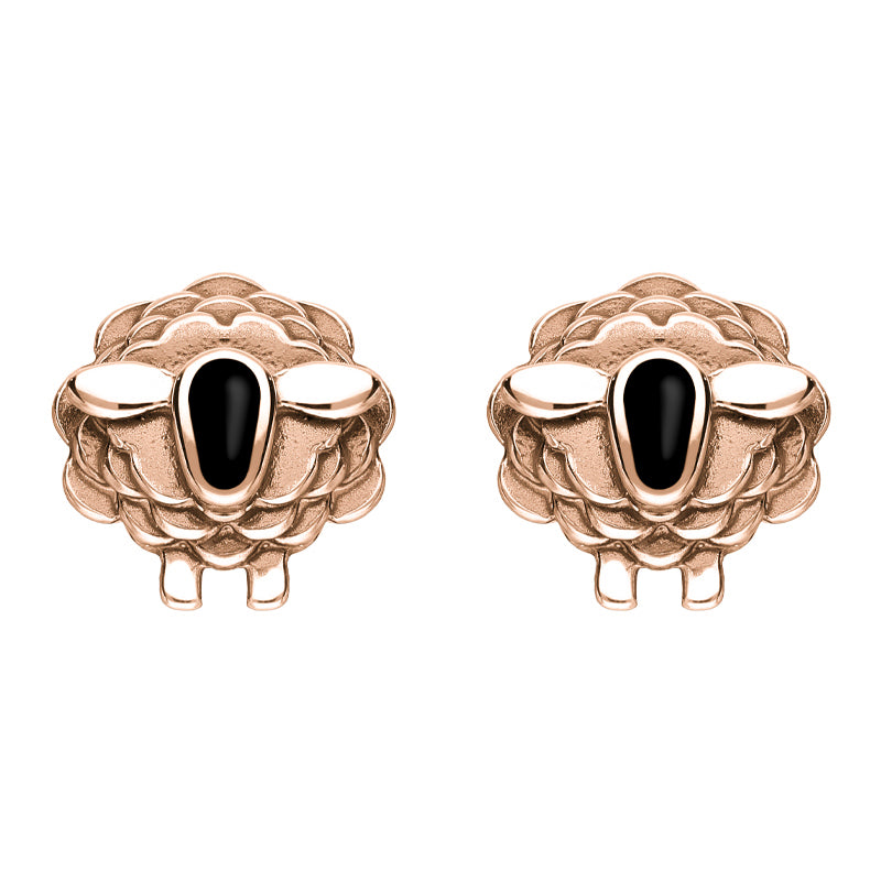 9ct Rose Gold Whitby Jet Sheep Stud Earrings