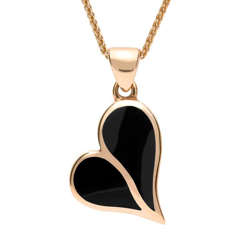9ct Rose Gold Whitby Jet Split Heart Necklace - Rose Gold
