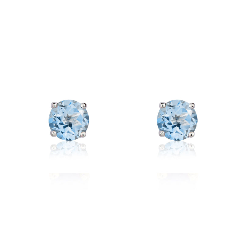9ct White Gold Aquamarine 3mm Round Claw Set Stud Earrings