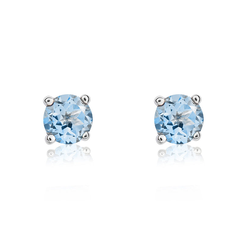 9ct White Gold Aquamarine 4mm Round Claw Set Stud Earrings