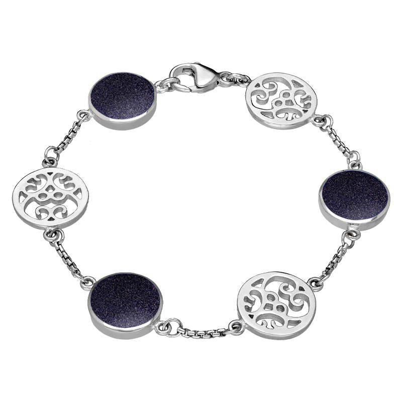 9ct White Gold Blue Goldstone Flore Filigree Bracelet