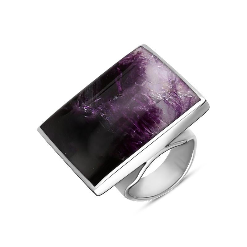 9ct White Gold Blue John Large Square Ring - White Gold