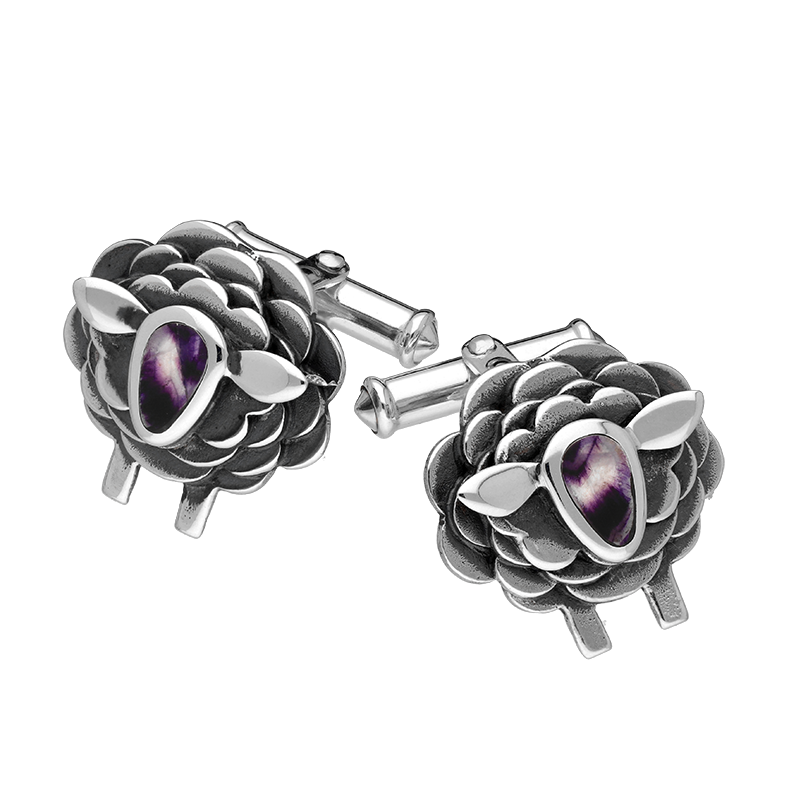 9ct White Gold Blue John Sheep Cufflinks