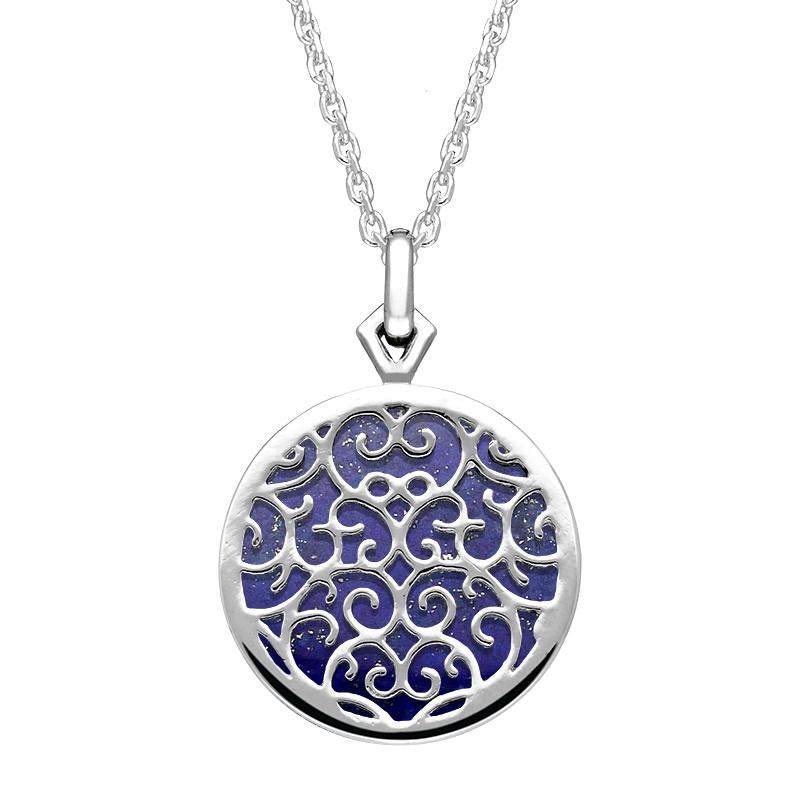 9ct White Gold Lapis Lazuli Flore Filigree Necklace