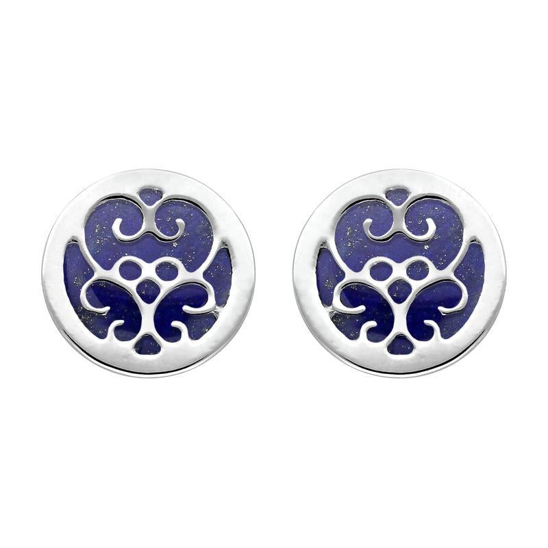9ct White Gold Lapis Lazuli Flore Filigree Stud Earrings
