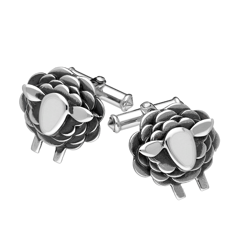 9ct White Gold Sheep Cufflinks