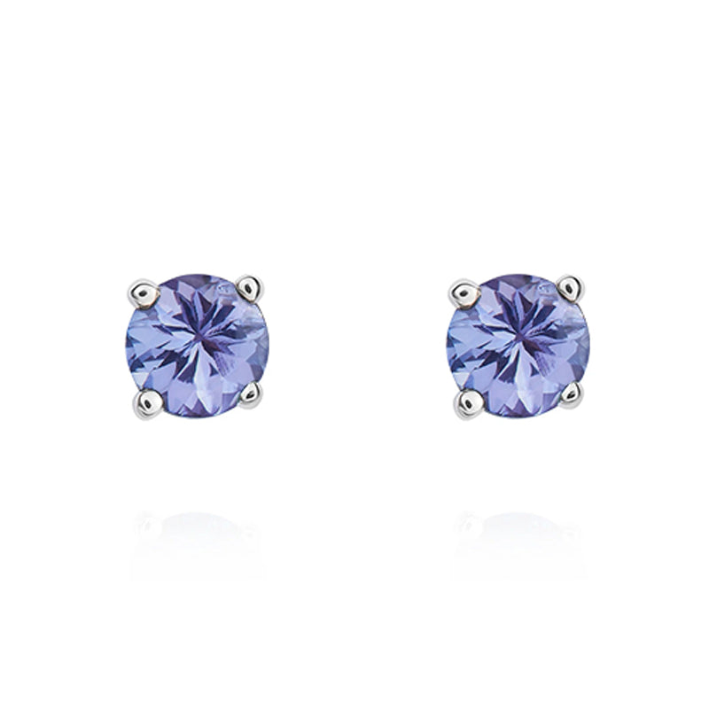 9ct White Gold Tanzanite 4mm Round Claw Set Stud Earrings
