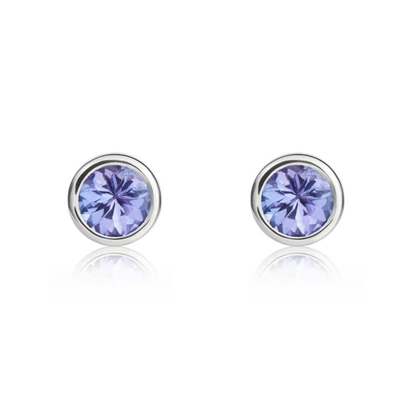 9ct White Gold Tanzanite 4mm Round Rub Over Set Stud Earrings