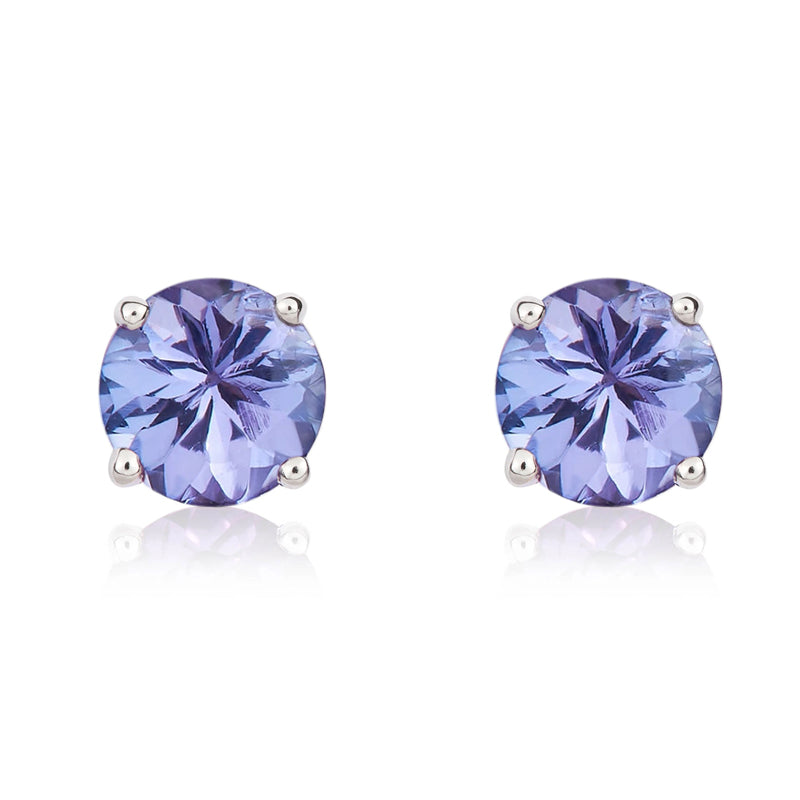 9ct White Gold Tanzanite 5mm Round Claw Set Stud Earrings