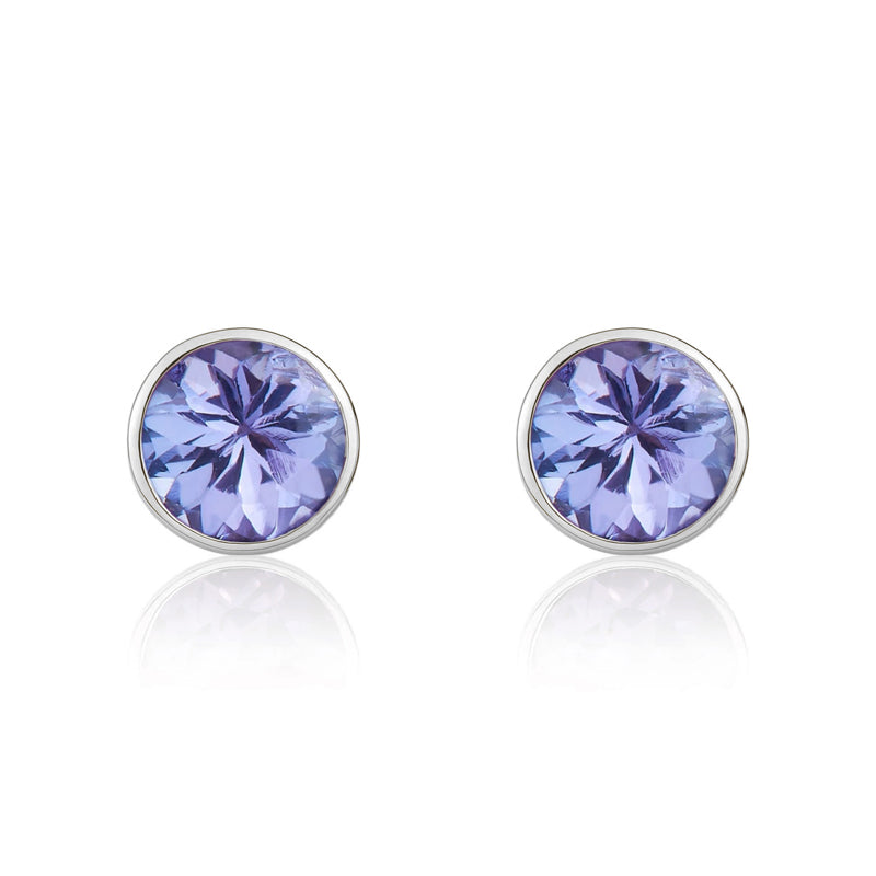 9ct White Gold Tanzanite 5mm Round Rub Over Set Stud Earrings