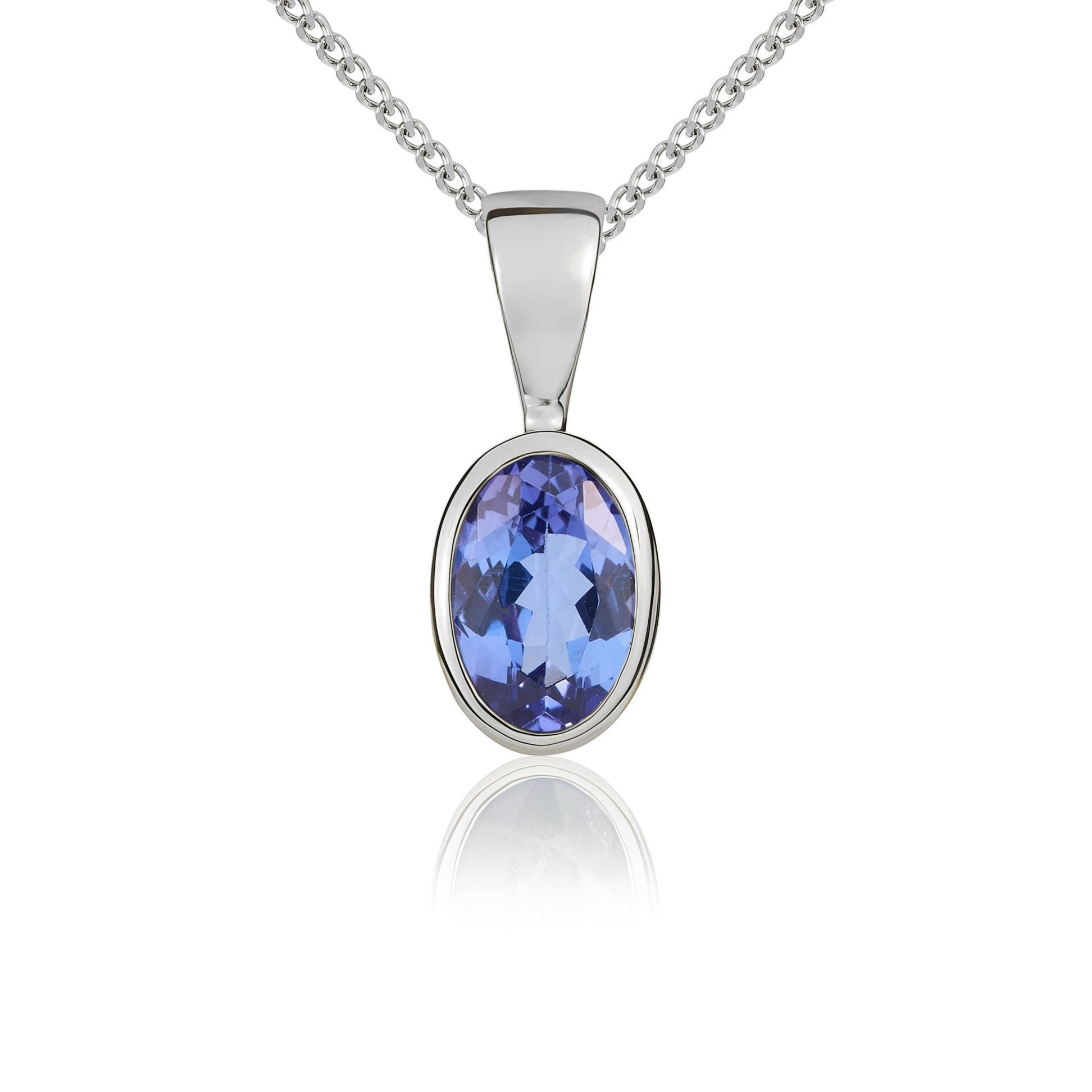 9ct White Gold Tanzanite 6x4mm Oval Rub Over Set Pendant