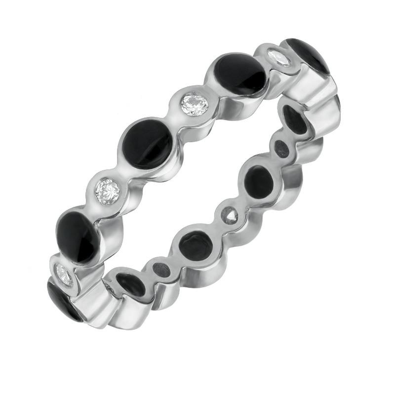 9ct White Gold Whitby Jet Diamond Eternity Ring