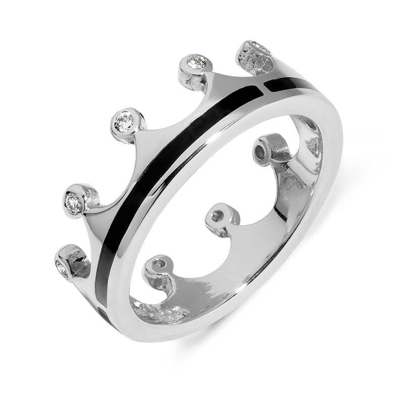 9ct White Gold Whitby Jet Diamond Tiara Band Ring