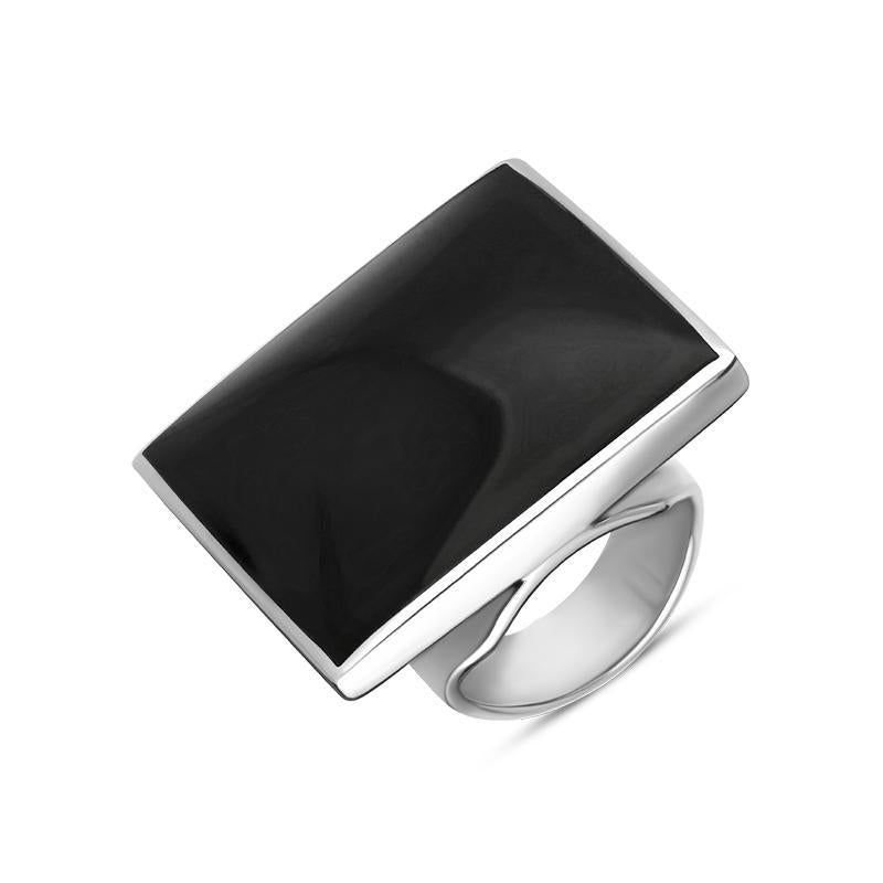 9ct White Gold Whitby Jet Large Square Ring - White Gold