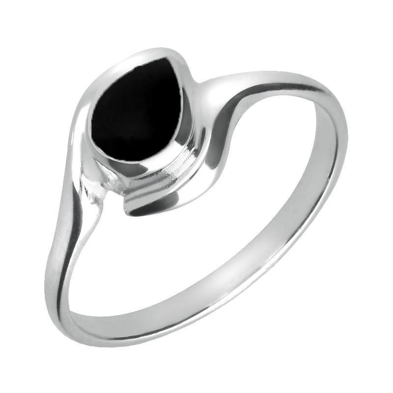 9ct White Gold Whitby Jet Offset Pear Ring - White Gold