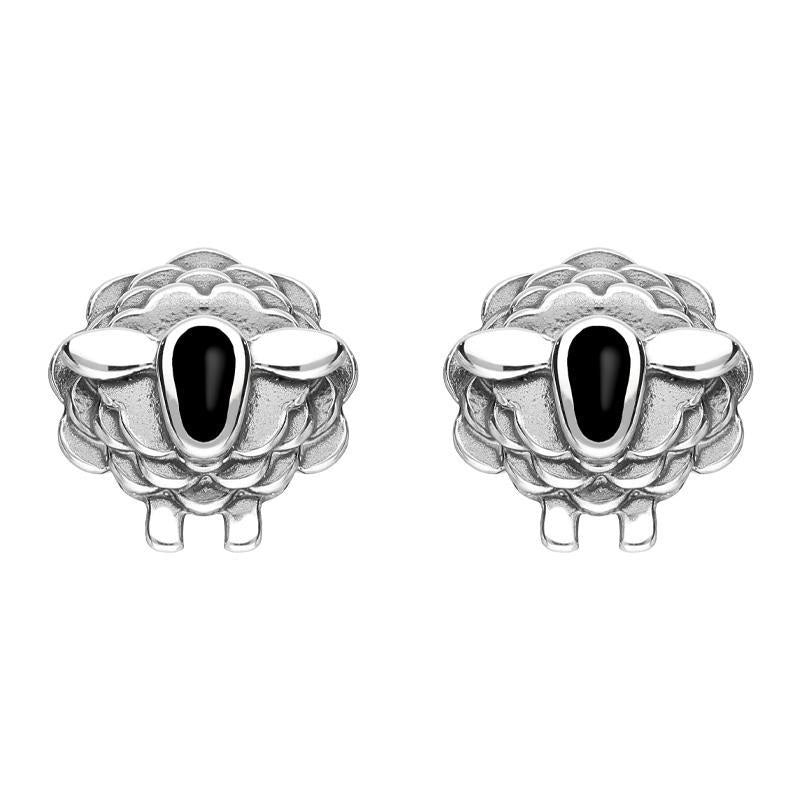 9ct White Gold Whitby Jet Sheep Stud Earrings