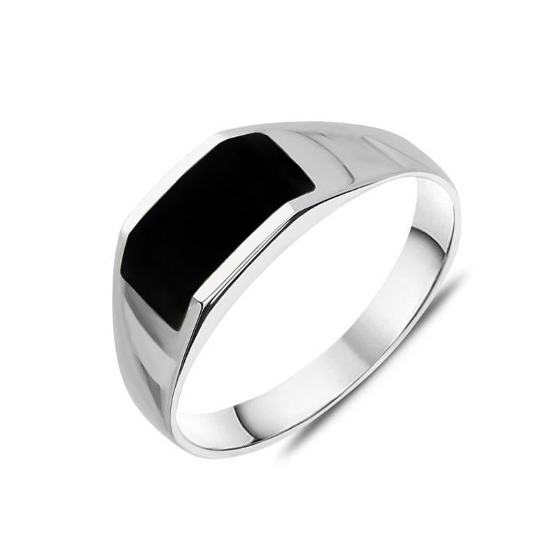 9ct White Gold Whitby Jet Cut Off Band Ring