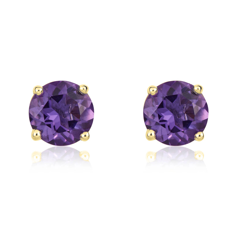 9ct Yellow Gold Amethyst 5mm Round Claw Set Stud Earrings