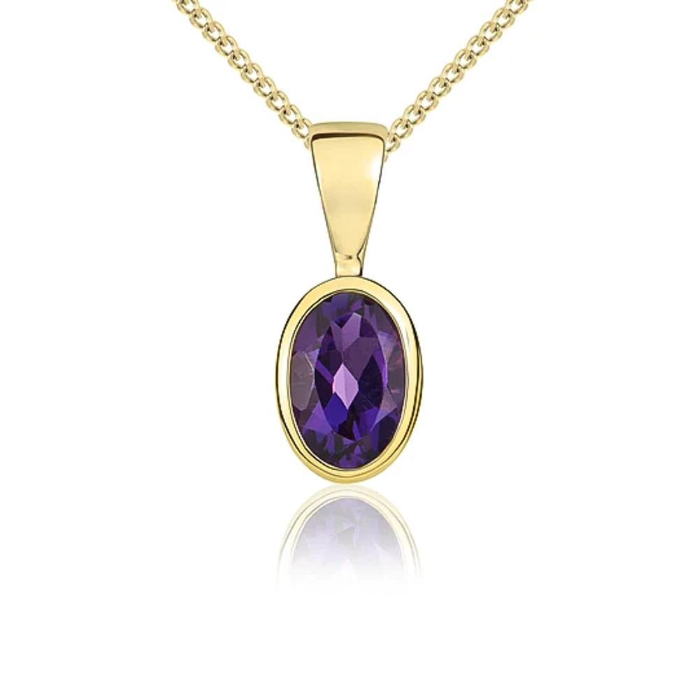 9ct Yellow Gold Amethyst 6x4mm Oval Rub Over Set Pendant
