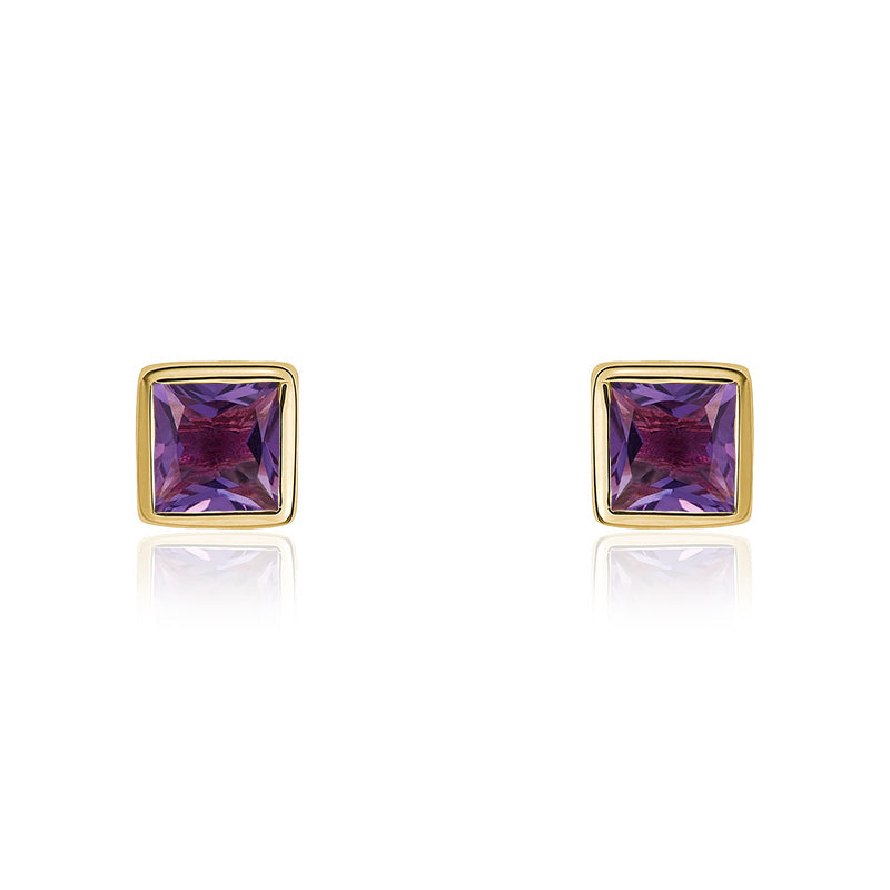 9ct Yellow Gold Amethyst Princess Cut 3mm Stud Earrings