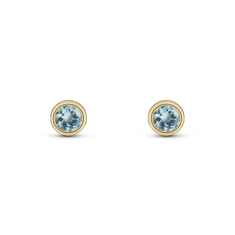 9ct Yellow Gold Aquamarine 3mm Round Rub Over Set Stud Earrings
