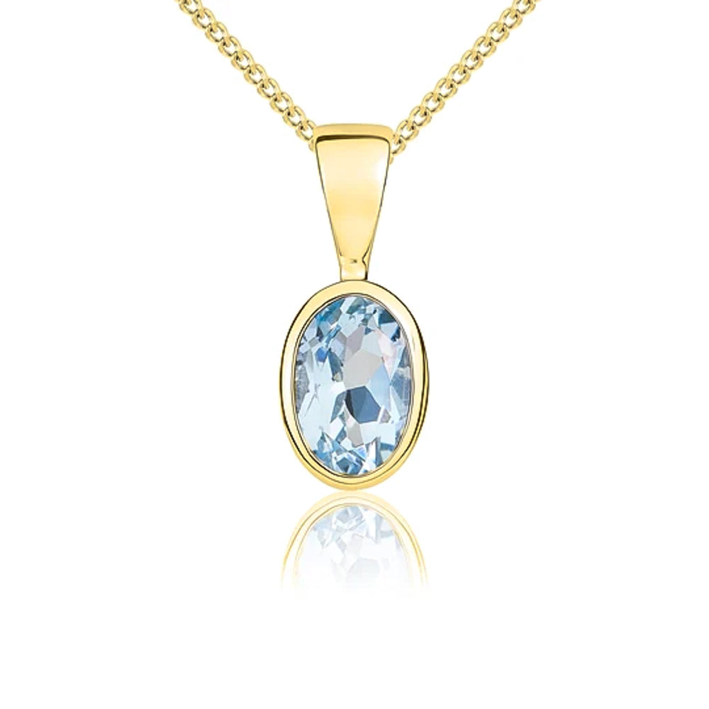 9ct Yellow Gold Aquamarine 6x4mm Oval Rub Over Set Pendant