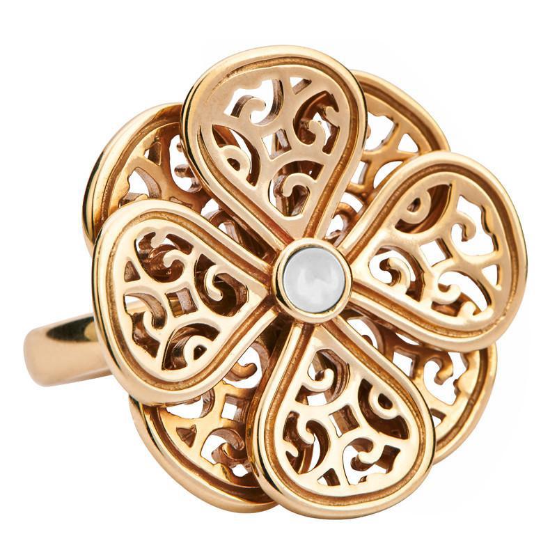 9ct Yellow Gold Bauxite Flore Eight Petal Flower Ring