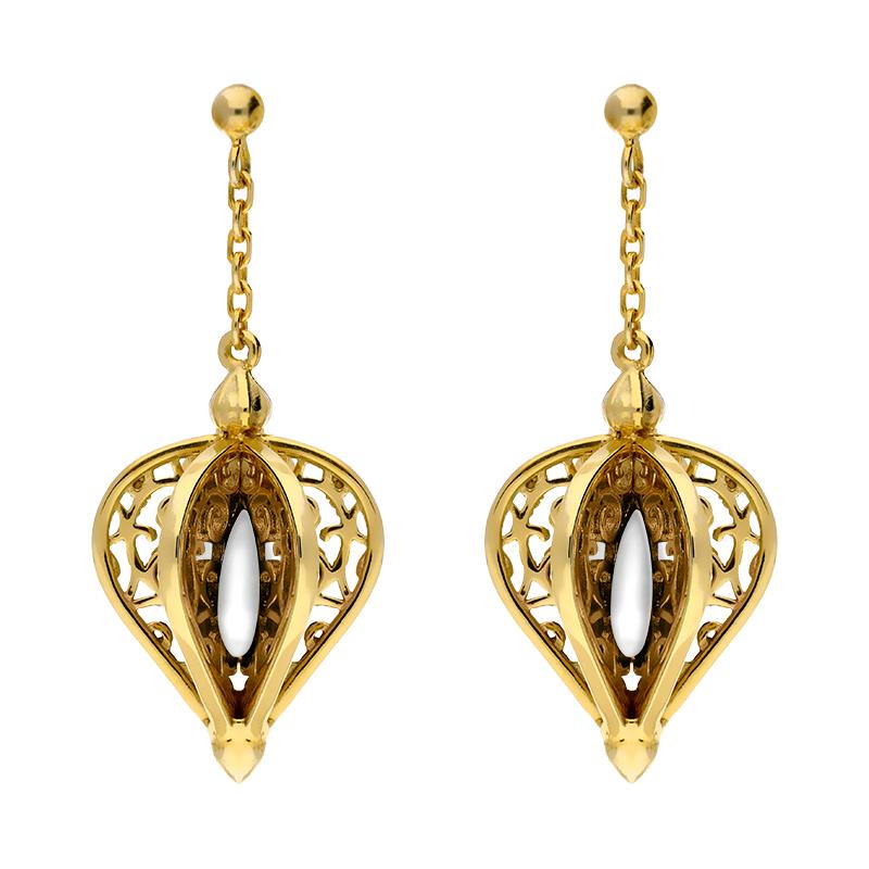 9ct Yellow Gold Bauxite Flore Filigree Drop Earrings