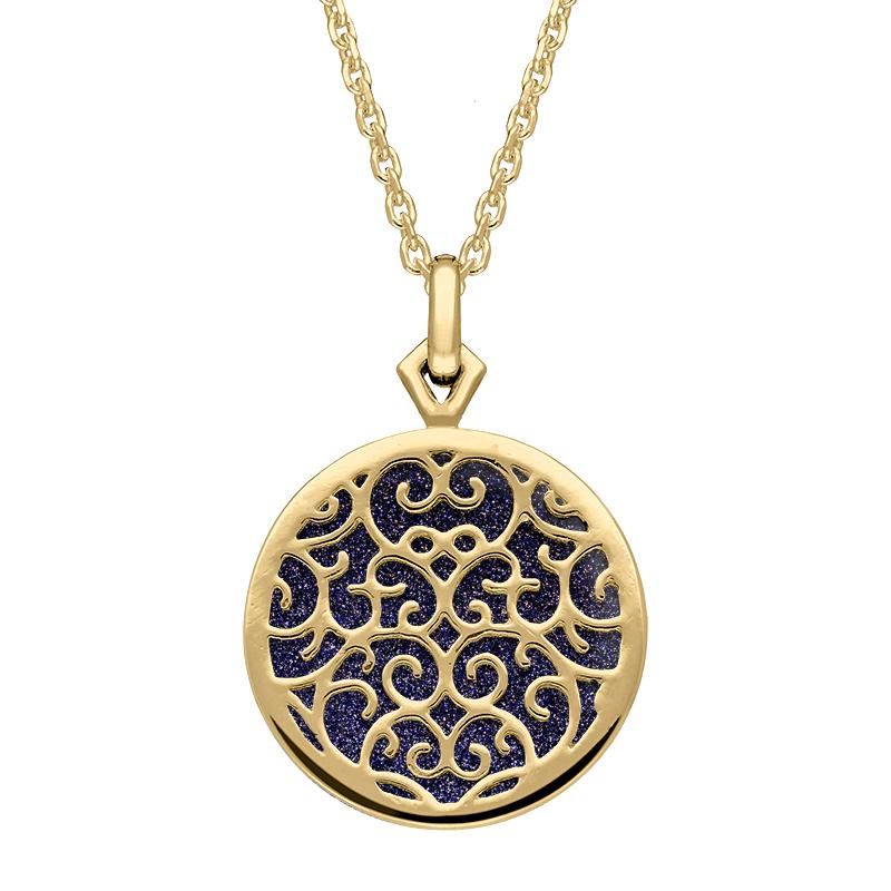 9ct Yellow Gold Blue Goldstone Flore Filigree Necklace
