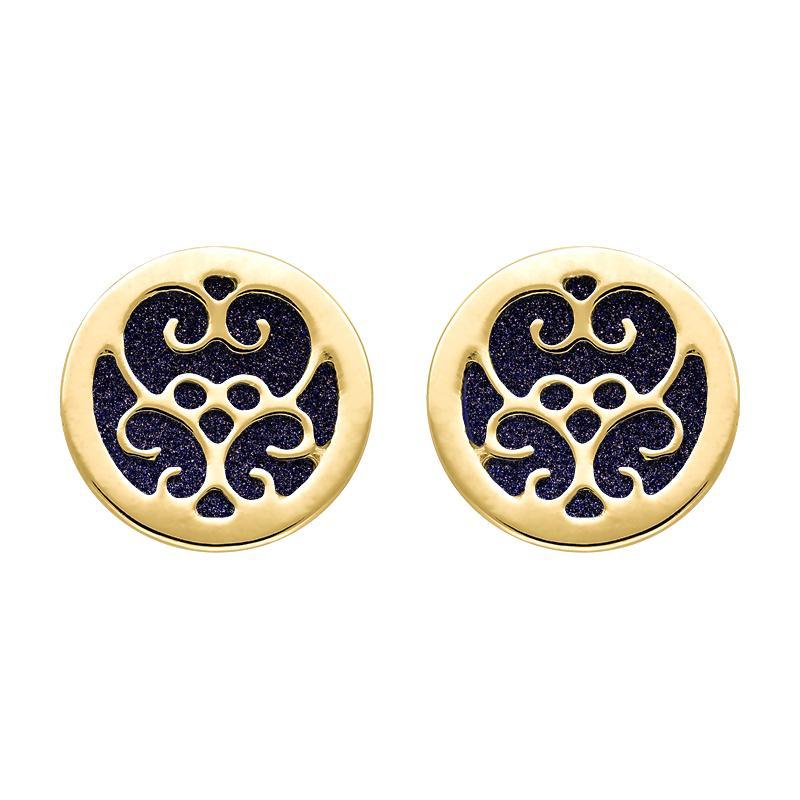 9ct Yellow Gold Blue Goldstone Flore Filigree Stud Earrings