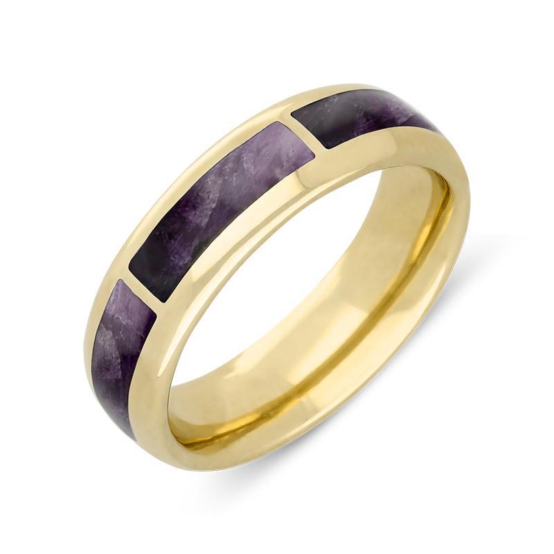 9ct Yellow Gold Blue John Gap Channel 8mm Wedding Band Ring - Yellow Gold
