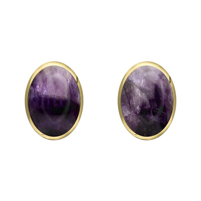 9ct Yellow Gold Blue John 8 x 6mm Classic Medium Oval Stud Earrings