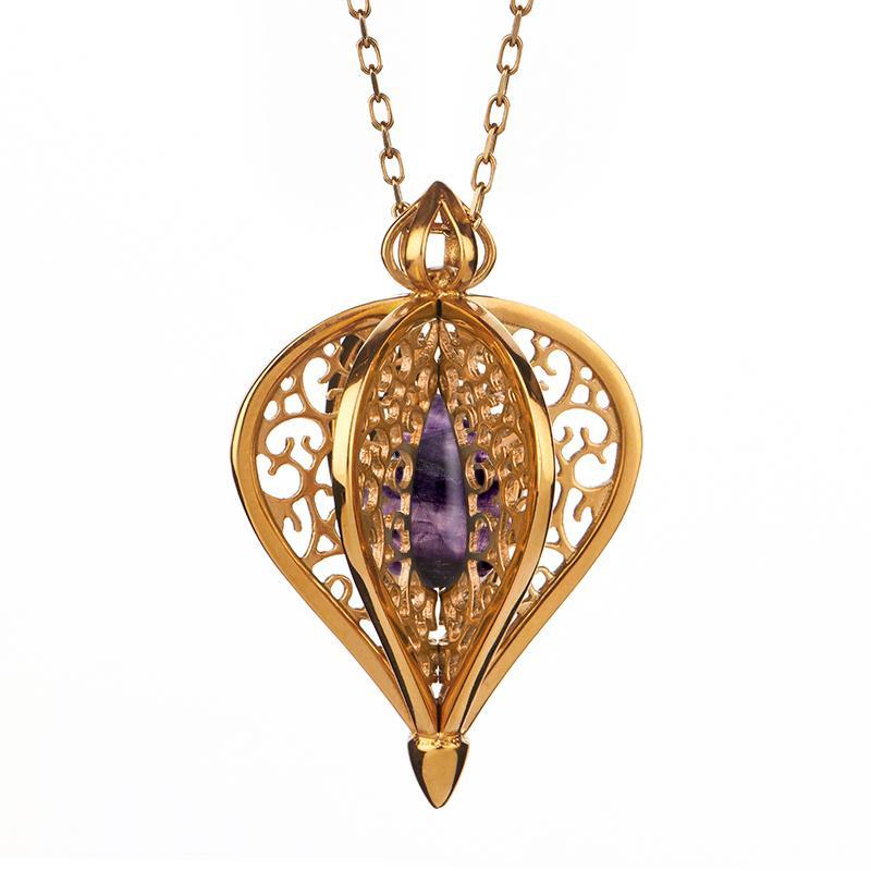 9ct Yellow Gold Blue John Flore Filigree Small Necklace