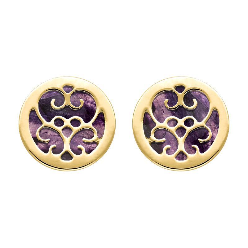 9ct Yellow Gold Blue John Flore Filigree Stud Earrings