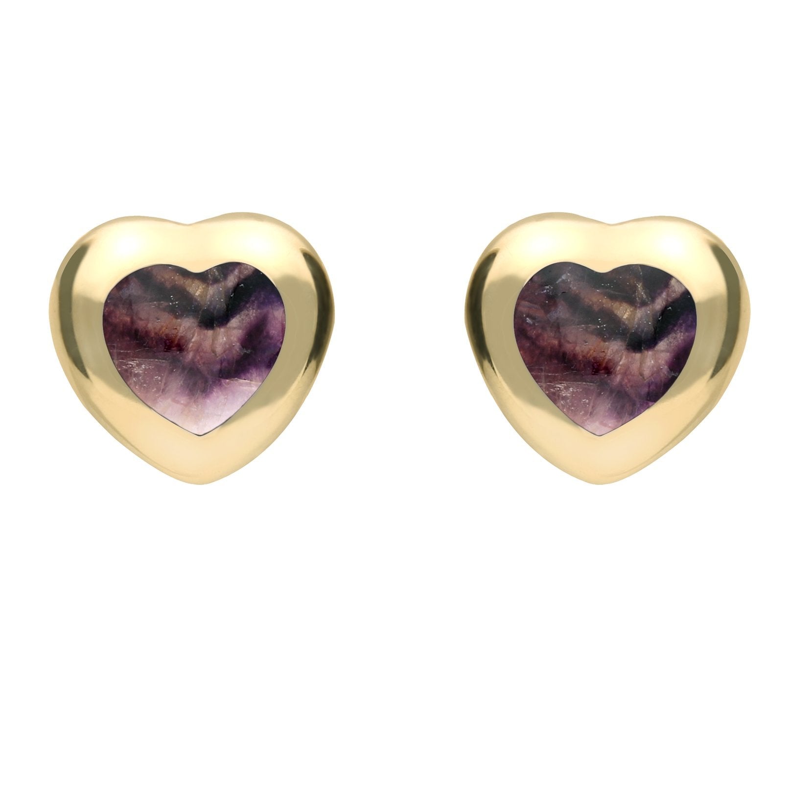 9ct Yellow Gold Blue John Framed Heart Stud Earrings - Yellow Gold