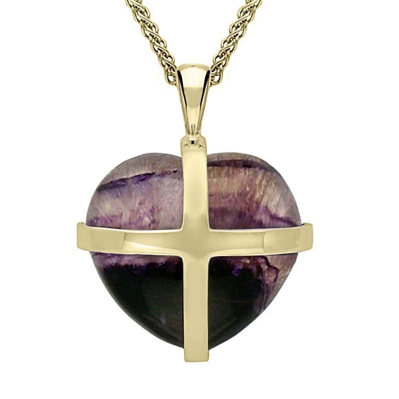 9ct Yellow Gold Blue John Large Cross Heart Necklace - Option1 Value Yellow Gold