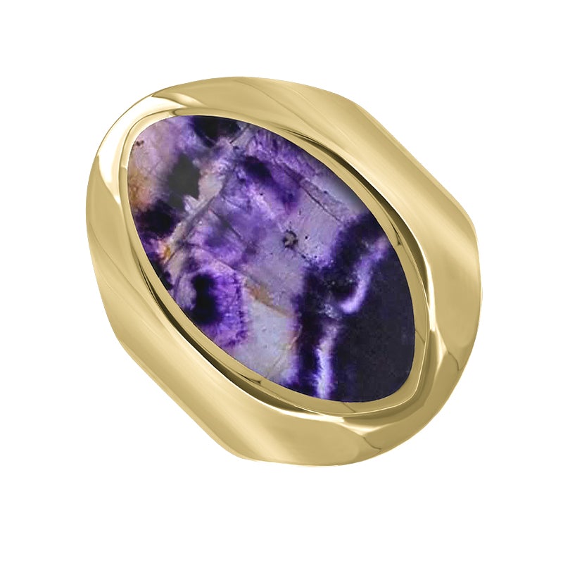 9ct Yellow Gold Blue John Medium Oval Ring - Yellow Gold