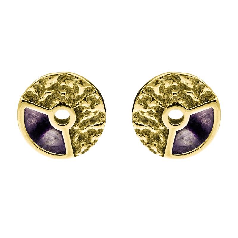 9ct Yellow Gold Blue John Peak District Millstone Stud Earrings