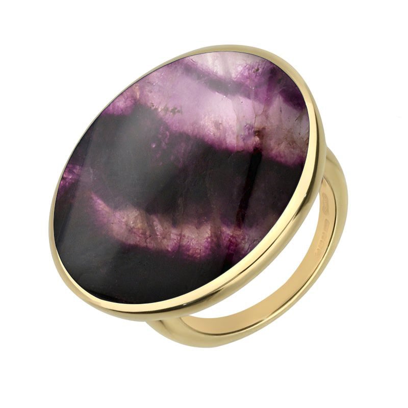 9ct Yellow Gold Blue John Round Ring - Yellow Gold