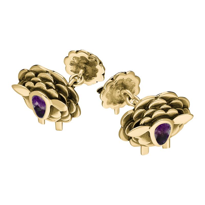 9ct Yellow Gold Blue John Sheep Chain Link Cufflinks