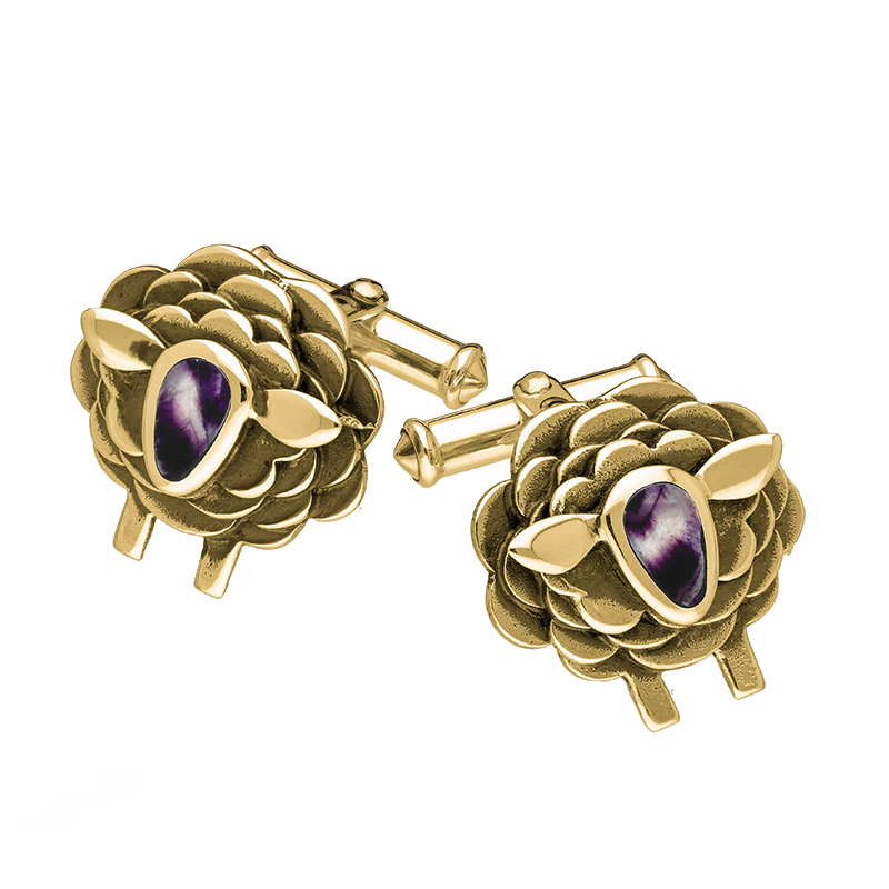 9ct Yellow Gold Blue John Sheep Cufflinks