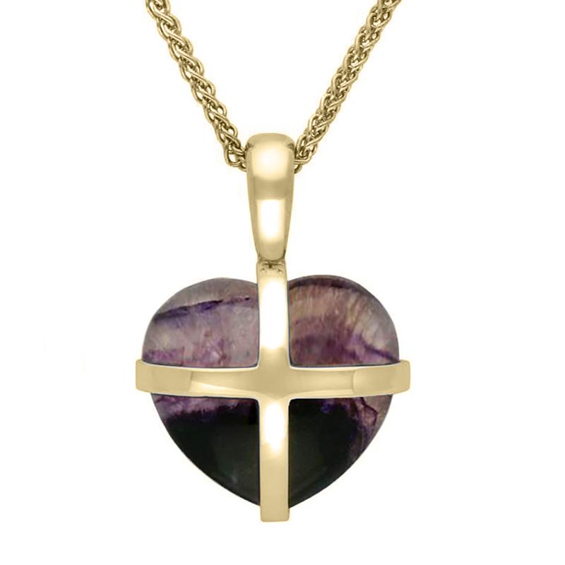 9ct Yellow Gold Blue John Small Cross Heart Necklace - Option1 Value Yellow Gold
