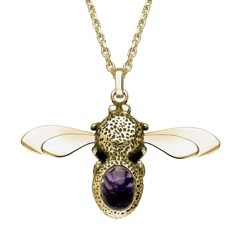 9ct Yellow Gold Blue John Stone Set Bee Necklace