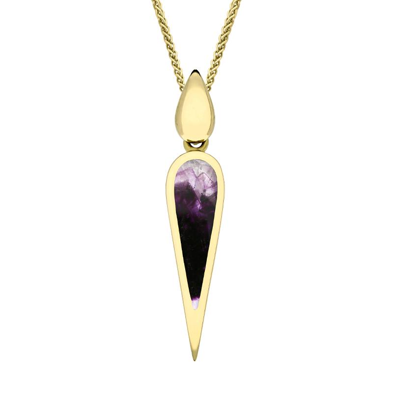 9ct Yellow Gold Blue John Toscana Slim Pear Drop Necklace - Yellow Gold