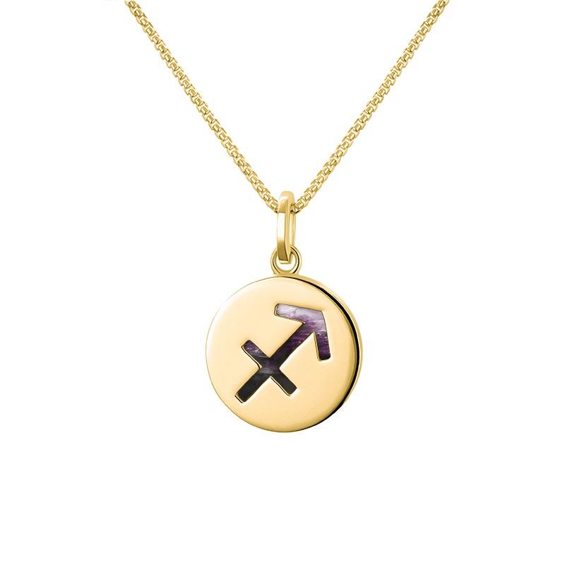 9ct Yellow Gold Blue John Zodiac Sagittarius Round Necklace - Gold