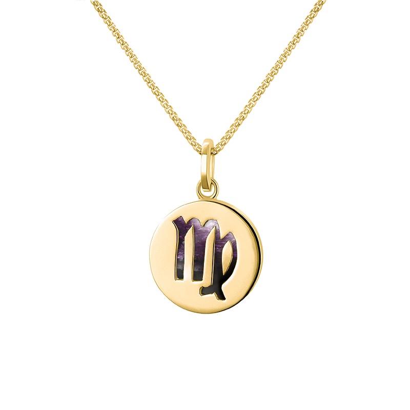 9ct Yellow Gold Blue John Zodiac Virgo Round Necklace - Gold