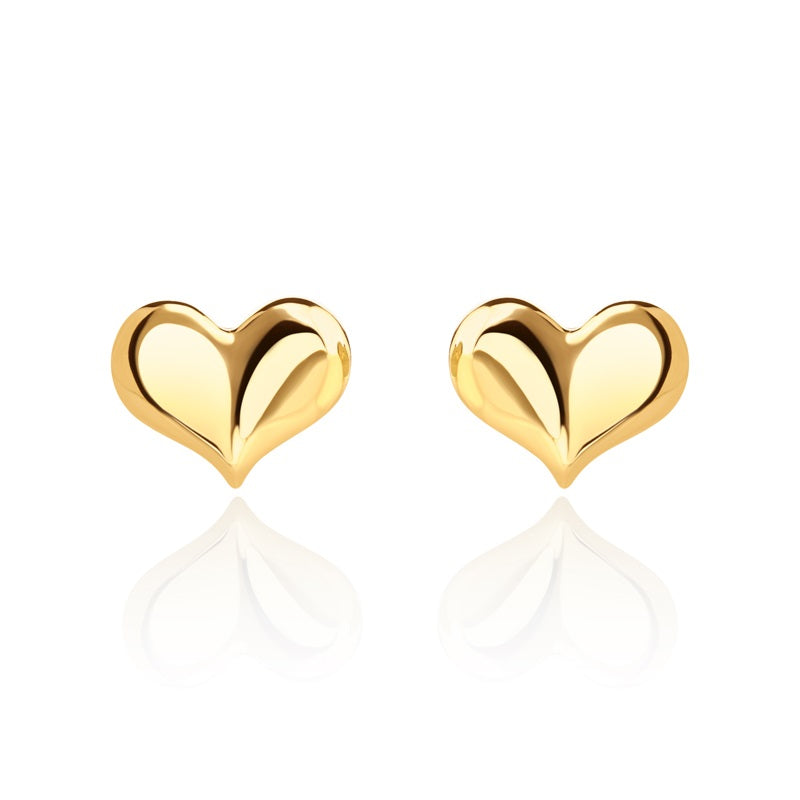 9ct Yellow Gold 10mm Curved Heart Stud Earrings